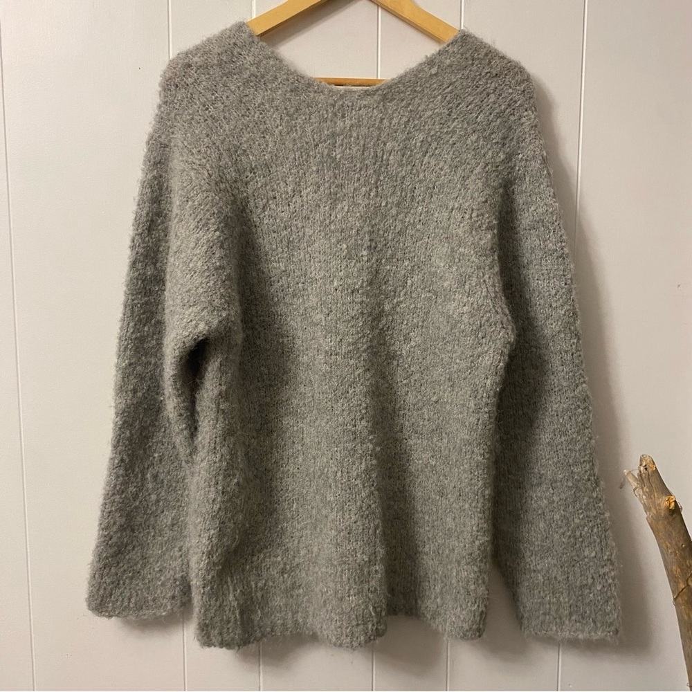 Lauren Manoogian Alpaca Hand Knit V Neck Sweater Grey Loomed Peru Slouchy Boxy - Picture 10 of 16